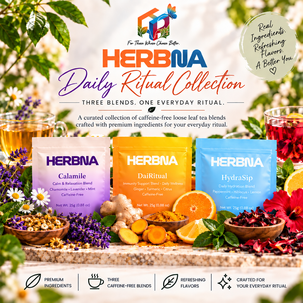 HERBNA Daily Ritual Collection – 12 Count Loose Leaf Tea